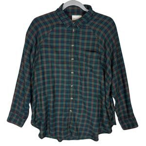 American Eagle Outfitters Oversized Plaid Shirt Womens XS Green‎ Raglan Sleeve